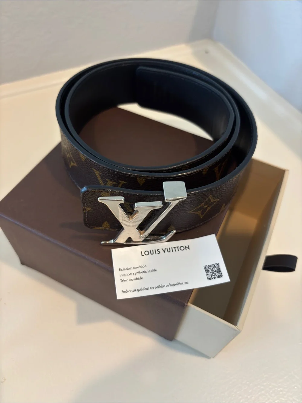 Louis Vuitton Monogram Belt with Silver LV Buckle - Brown
